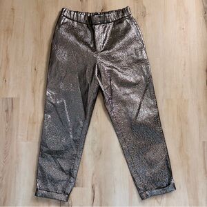 Zara Metallic Bronze Gold Textured Trouser M Holiday Party Glam Rockstar Edgy